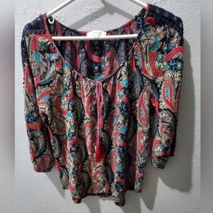 Boho, flowy, paisly printed Burgundy Blouse. Umgee. size M.